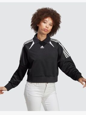 ADIDAS Women’s Black White Stripe Express Sweater Collar BRAND NEW Size Small